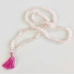 ROSE QUARTZ 108 Bead Japa Mala Beaded Tassel Necklace for Yoga